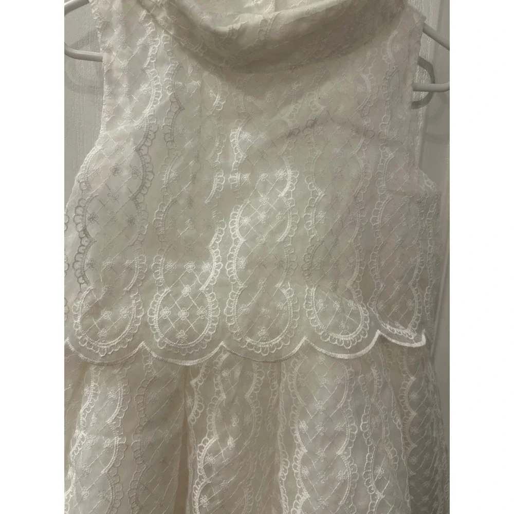 Janie & Jack‎ Lace Special Occasion Dress White Sleeveless Tiered Scalloped Hem
